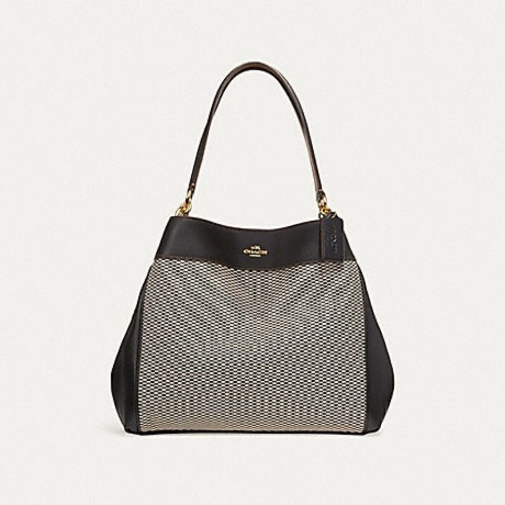 COACH Legacy‎ Jacquard Lexy Shoulder Bag W/Center Zip Tan/Black